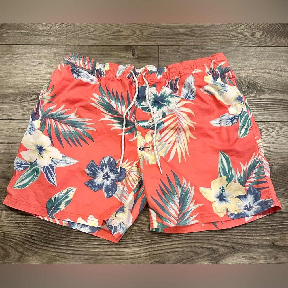 Goodfellow & Co Mens XL Tropical Floral Swim Trunks Coral‎ Pink Mesh Lined 6"